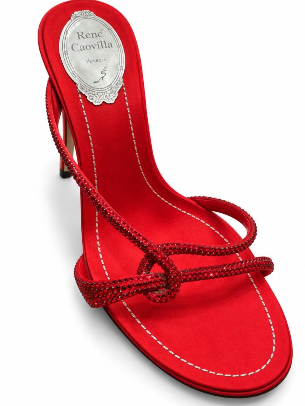 René Caovilla Venezia Red Satin Crystal Bow Stiletto heels Sandals